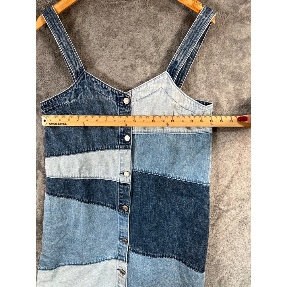 GAP Patchwork Denim Mini Dress Medium Button Up 100% Cotton Light/Med/Dark - Picture 5 of 14